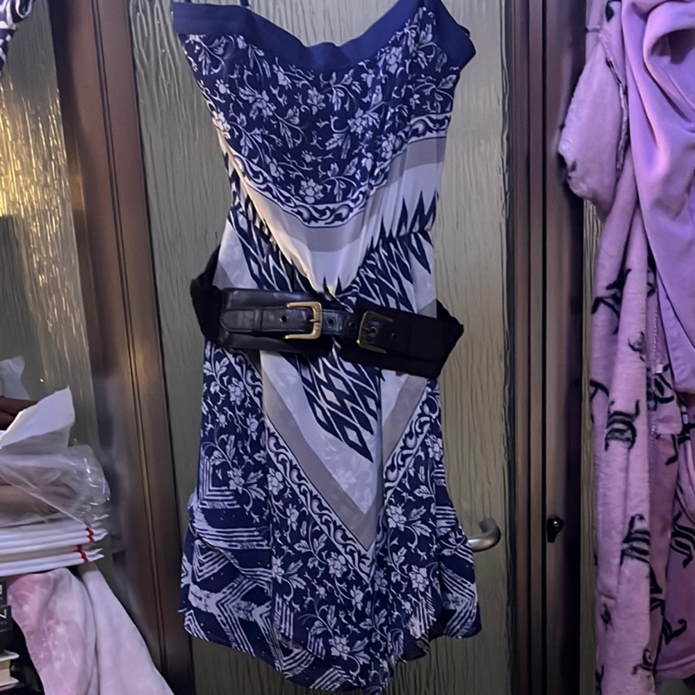 Guess Blue and White Smocked Tie Front Sundress